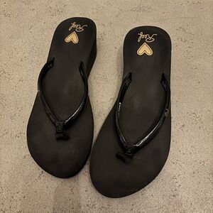 Womens reef size 8 black wedge flip flops